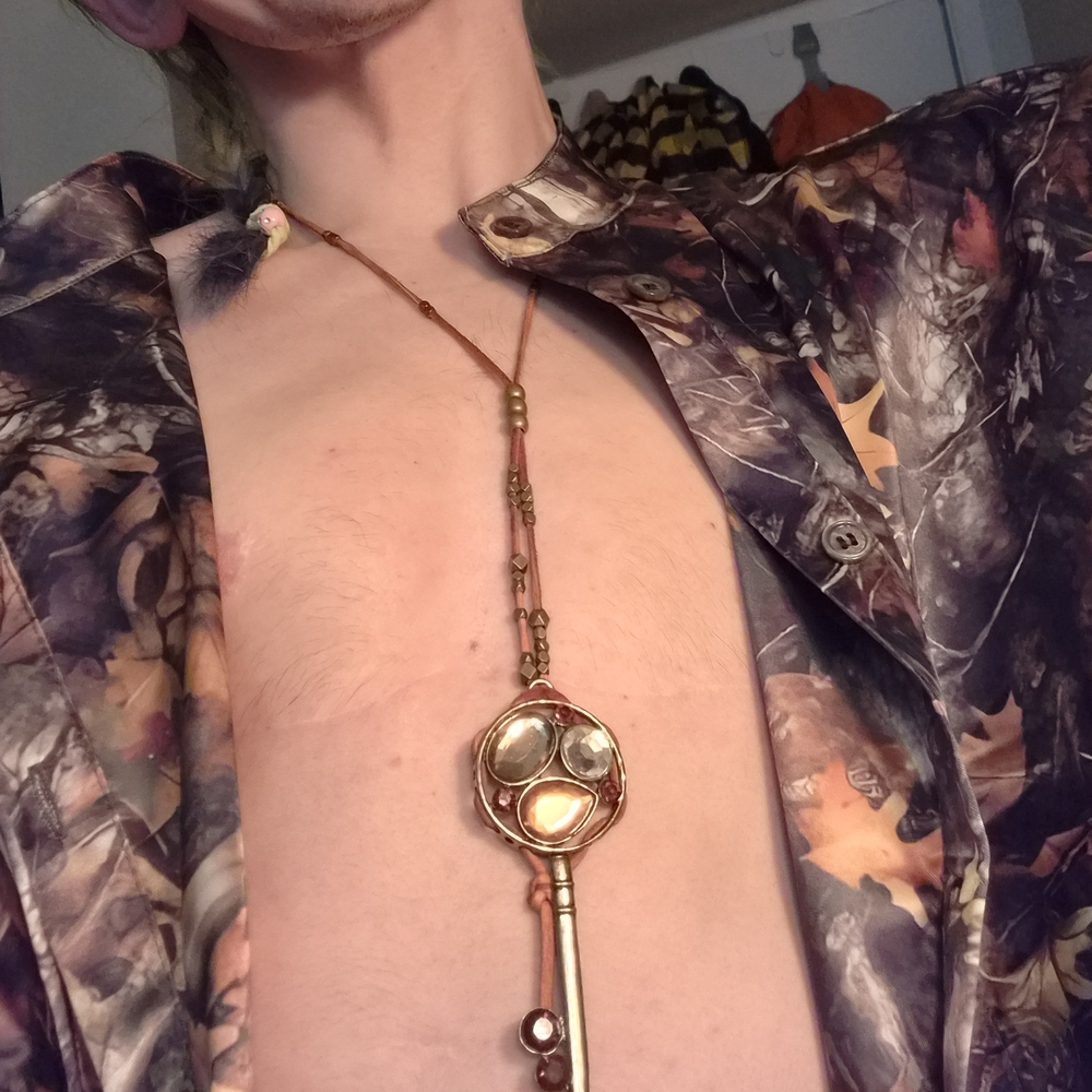 Gem Skeleton Key- Handmade brass and suede